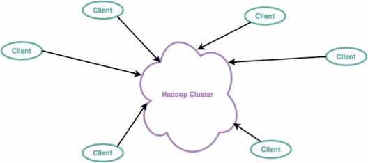 Figure 1 diagram of a Typical Hadoop cluster with clients communicating from all sides